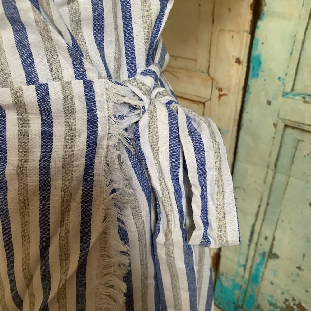 Raw hem striped wrap dress - Picture 3 of 5